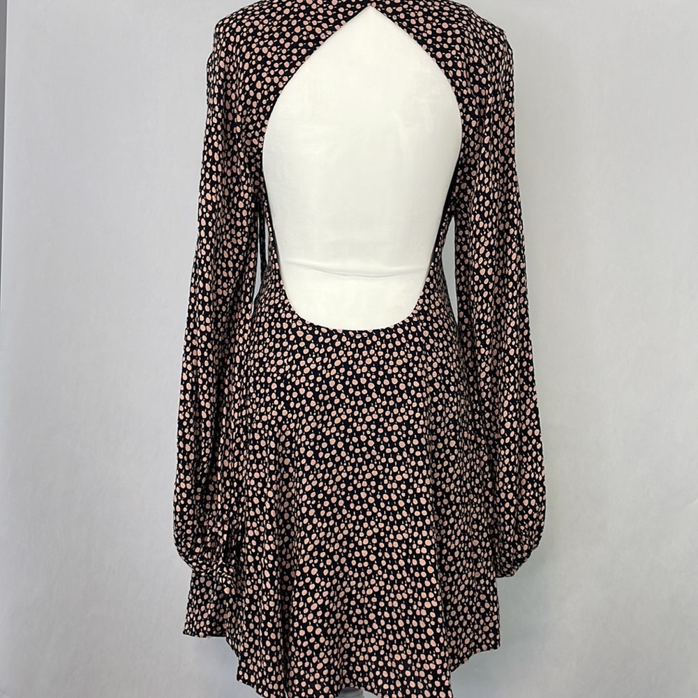 Free People Black with Pink Dots Long Sleeve Mini Dress. Size Small. - Picture 7 of 12